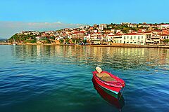 Pylos harbour at sunset
