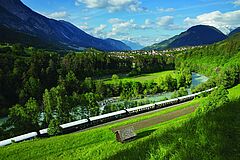 the Venice Simplon Orient Express passing through near Roppen, Austria