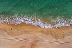 Aerial. View from the sky to the Portuguese beach in the Algarve, Vale de Lobo