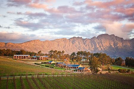 La Résidence Idyllisch eingebettet in die Berge des Franschhoek Valleys liegt das private Weingut „Domaine des Anges", bekannt als La Résidence. Nur 45 Minuten von Kapstadt entfernt führt Sie La Résidence in eine vergangene Zeit. Errichtet im Stil eines französischen Landhauses, ist das Luxushotel La Résidence mit eleganten und luxuriösen Suiten ausgestattet.