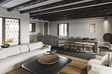 Villa Artemis Die Artemis Villa mit vier Schlafzimmern bietet einen herrlichen Blick auf die Insel Delos. Das Hauptschlafzimmer und zwei Schlafzimmer verfügen über ein Kingsize-Bett und ein eigenes Bad. Das offene Wohnzimmer ist mit Sofas und einem privaten Essbereich mit Küche ausgestattet. Die Villa verfügt über einen eigenen Fitnessraum und ein viertes Schlafzimmer mit Queensize-Bett oder
zwei Einzelbetten sowie ein eigenes Bad im Erdgeschoss.