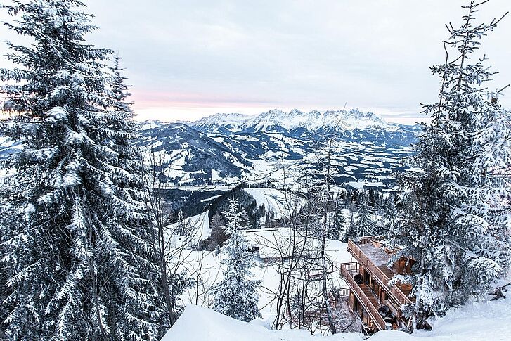 Winterlandschaft Österreich Kitzbühel Hahnenkamm Lodge