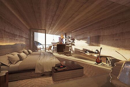 Cave Suite Wohnen Sie in der Cave Suite – ein Ort der stark an eine Küstenhöhle erinnert und dennoch über schickes Design und eine moderne Ausstattung verfügt. Diese in die Klippen gebaute Suite verfügt über ein übergroßes Bett mit einer großzügigen Terrasse, die Ihnen einen unverwechselbaren Blick auf das Meer bietet.