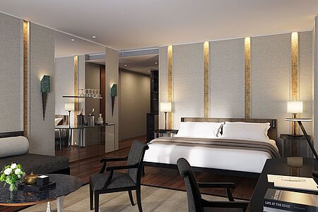 Club Room (ca. 45 qm) Der Club Room verfügt neben großzügigem Wohnraum über ein stilvoll gestaltetes Badezimmer, das mit einer Wanne und einer separaten Dusche aufwarten kann. Die Dekoration dieser Zimmer versteht es, asiatisches Flair mit modernen Elementen zu verbinden.